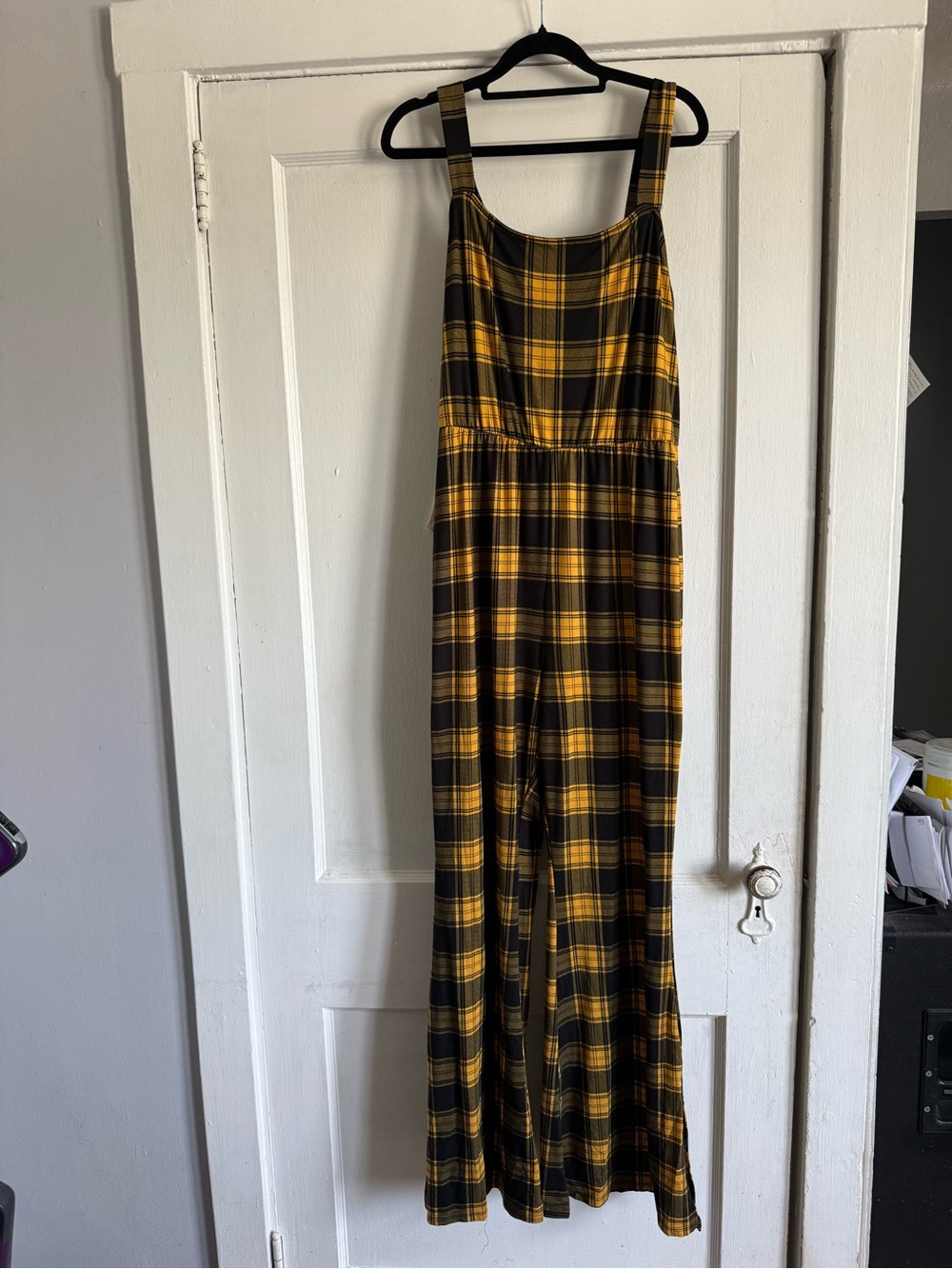 Yellow and Black Plaid  flaire leg Jumpsuit